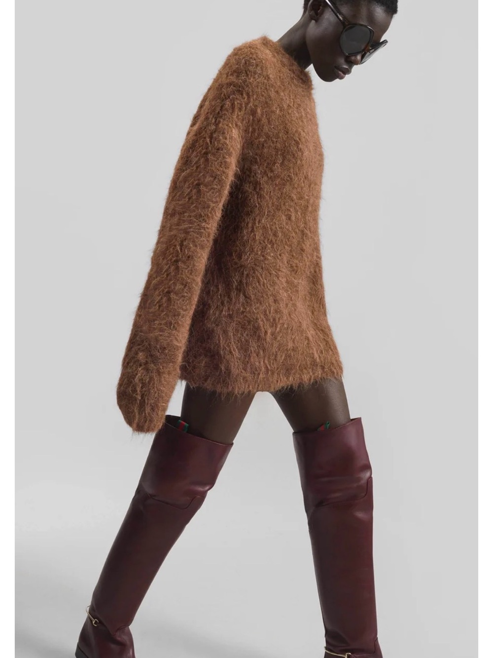 Frankie Shop Taupe Fuzzy Alpaca Knit Sweater